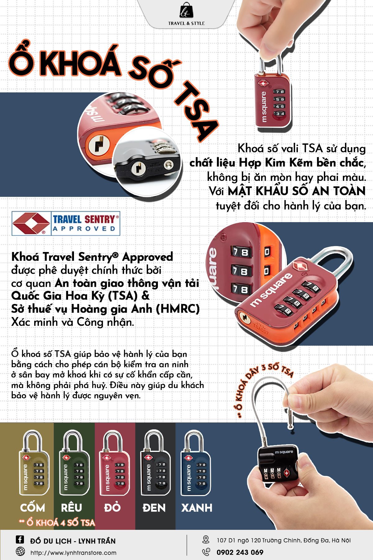 Ổ khoá vali 4 số TSA hợp kim cao cấp Msquare®