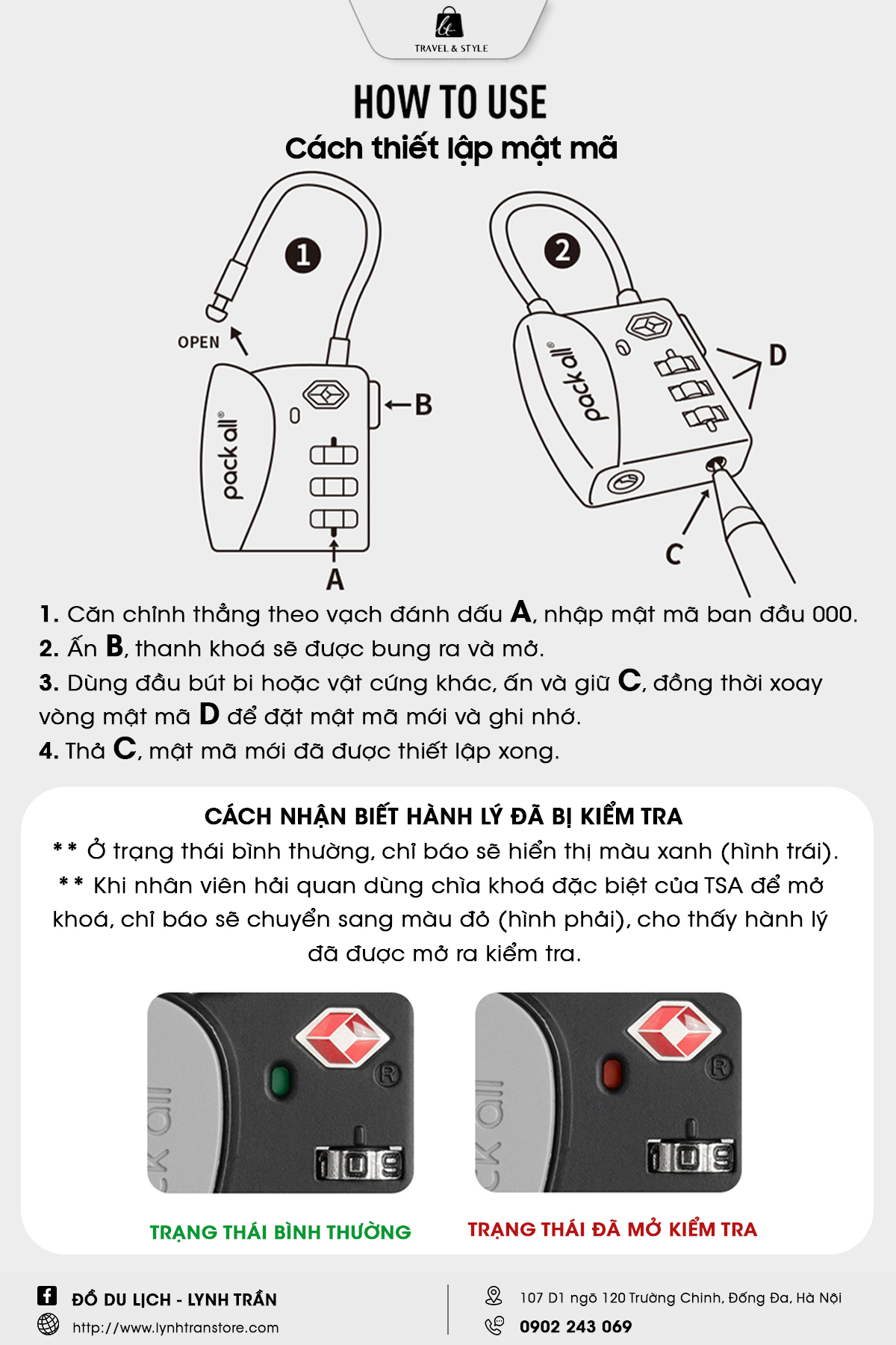 Ổ Khóa Dây Vali 3 Số TSA Packall®️